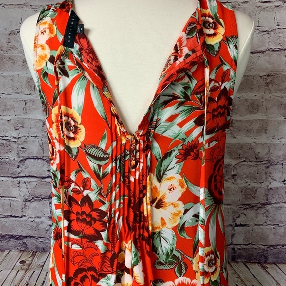 Sanctuary Orange Floral Print Sleeveless Blouse - Picture 9 of 12